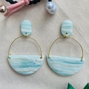 New Crescent Hoop Drop Dangle Earrings Ocean inspired S925 post gold plated